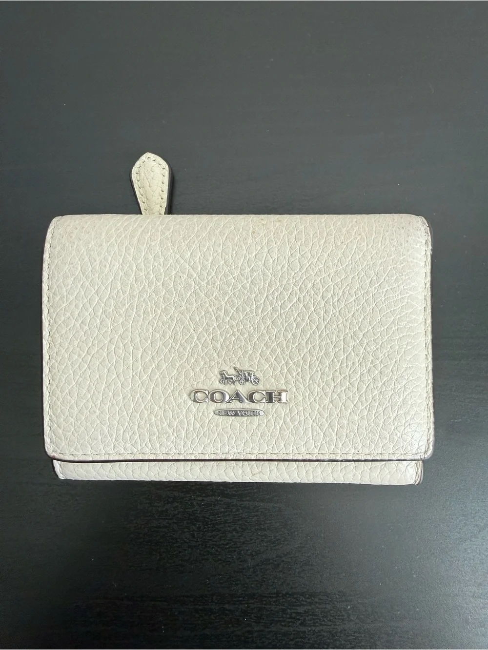 Coach Pebbled Leather Compact Wallet in Pale Pink